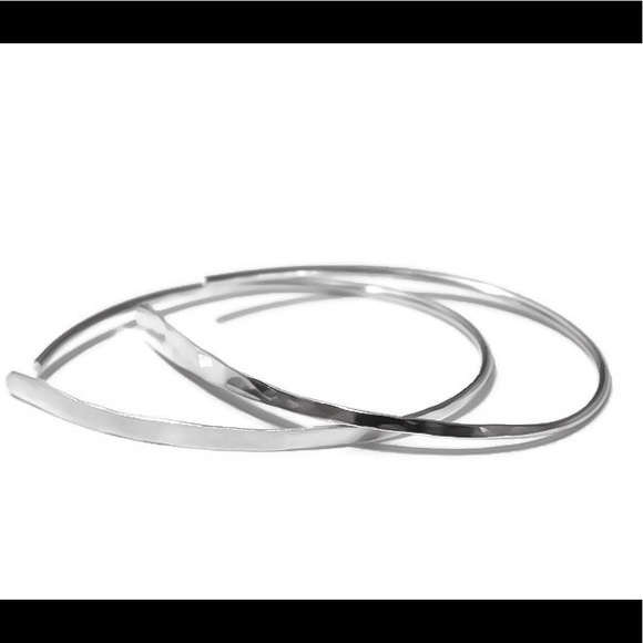 925 Sterling Silver Hammered Front Threader Open Hoop Earrings 1.25” Mid Size - Picture 2 of 7